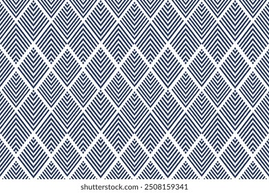 Navy Blue daimon wave ikat seamless pattern ,art ornament print, Fabric by the yard, Design for fabric, carpet, pillow, cover, clothing art ornament print.