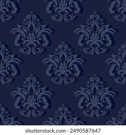 Navy Blue Damask Luxury Decorative Textile Pattern