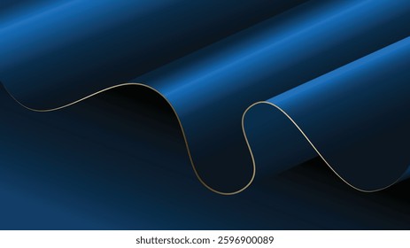 Navy Blue drapery abstract background. Blue Folded paper with gold line. Luxury blue background. Suit for banner, backdrop, card, presentation template, etc