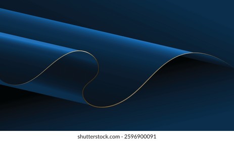 Navy Blue drapery abstract background. Blue Folded paper with gold line. Luxury blue background. Suit for banner, backdrop, card, presentation template, etc