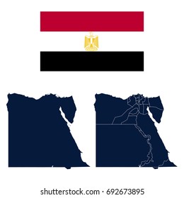 Navy Blue Egypt Map and Flag isolated on white background. Vector illustration eps 10.