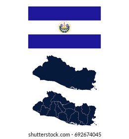 Navy Blue El Salvador Map and Flag isolated on white background. Vector illustration eps 10.