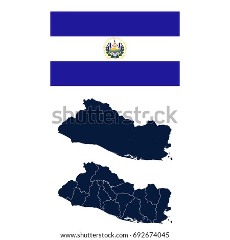 Navy Blue El Salvador Map and Flag isolated on white background. Vector illustration eps 10.
