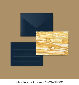Navy blue envelope with letter and marble abstract postcard vector
