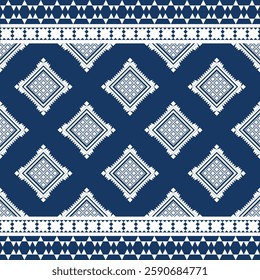 Navy Blue Ethnic, oSeamless pattern, Tribe, Motifs, Fabric weaves, Bandana print silk, Sarong, Pattern design for  Decoration, Textile, Wrap, Decorative 