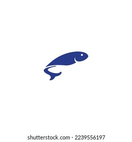 Navy blue fish icon. Fish simple logo drawing.