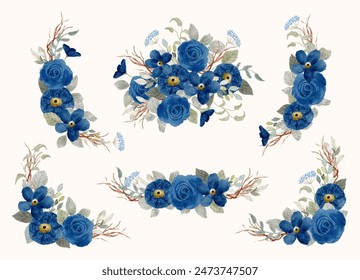 navy blue floral watercolor arrangement collection