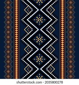 Navy Blue Geometric ethnic oriental seamless pattern thai traditional Design for background,carpet,wallpaper,clothing,wrapping,Batik,fabric,Vector illustration.embroidery style