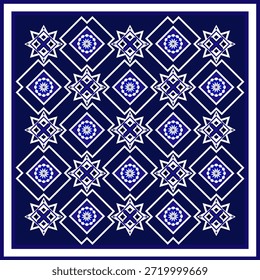 Vector de tela simétrica real del diseño clásico del mandala del patrón floral geométrico azul marino