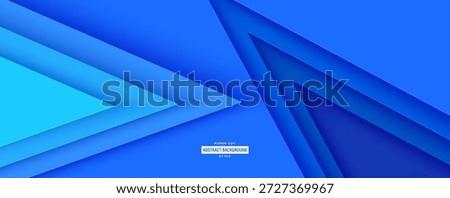 Navy blue geometric papercut background features abstract triangle pattern or layered arrow. Simple backdrop for banner brochure template graphic. Blue cut cardboard triangular shape bg pattern.