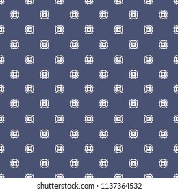 Navy blue geometric seamless pattern with small shapes, carved squares. Simple ornamental texture. Vector minimalist abstract background. Elegant repeatable design for decoration, wallpapers, cloth