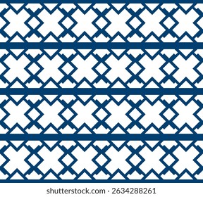 Navy blue geometric seamless pattern on a white background. This design features a repeating abstract pattern, perfect for modern backgrounds, textiles, and decorative designs