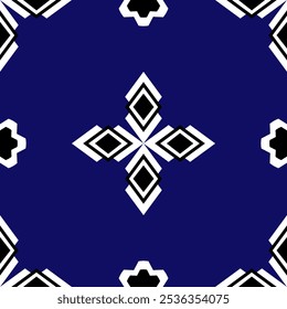 Navy Blue, Geometry Traditional Textile Ethnic Tribal Navajo Aztec Seamless Pattern Frame Native American motif for Mat, Carpet, Home decorates, Textile, Fabric