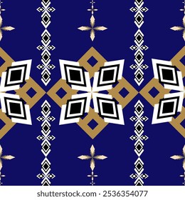 Azul-marinho, Geometria Tradicional Têxtil Étnico Tribal Navajo Asteca Sem Costura Moldura Padrão Motivo ameríndio para Tapete, Tapete, Decorações para Casa, Têxtil, Tecido