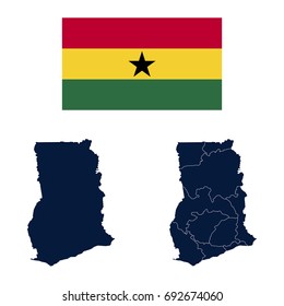 Navy Blue Ghana Map and Flag isolated on white background. Vector illustration eps 10.