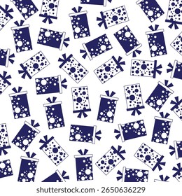 Navy blue gift icon seamless pattern. Perfect for art and crafts, digital paper, fabric printing, textile printing, packaging, scrapbooking, gift wrap, background and more.

