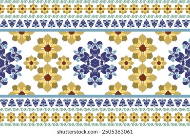 Navy Blue Gold Seamless Damask Pattern Digital Paper: Damask ikat ethnic of paisley and decorative floral branches Ornate Fabric Prints, Elegant Wedding Anniversary Gift Backgrounds, Backdrops Set