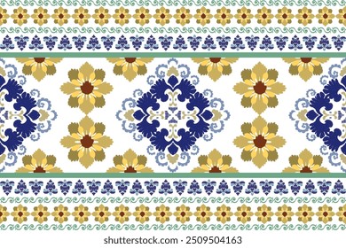 Navy Blue Gold Seamless Damask Pattern Digital Paper: Damask ikat ethnic of paisley and decorative floral branches Ornate Fabric Prints, Elegant Wedding Anniversary Gift Backgrounds, Backdrops Set