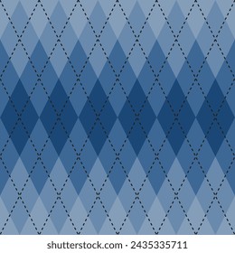 Navy blue gradient argyle pattern. Argyle vector pattern. Argyle pattern. Seamless geometric pattern for clothing, wrapping paper, backdrop, background, gift card, sweater.	