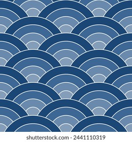 Navy blue gradient Japanese wave pattern background. Japanese seamless pattern vector. Waves background illustration. for clothing, wrapping paper, backdrop, background, gift card.