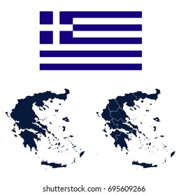 Navy Blue Greece Map and Flag isolated on white background. Vector illustration eps 10.