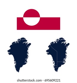 Navy Blue Greenland Map and Flag isolated on white background. Vector illustration eps 10.