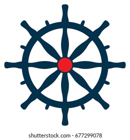 Navy blue helm, navigation wheel on boat, vector illustration icon, isolated on white background.