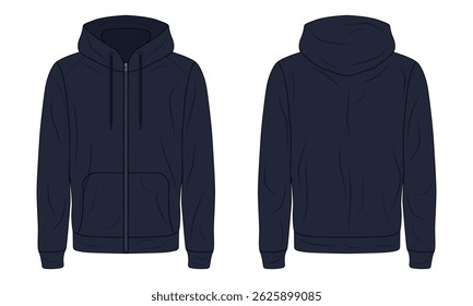 Navy blue hoodie jacket front and back view