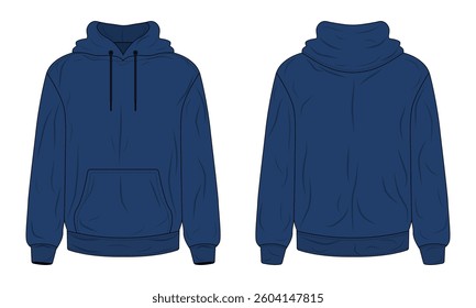 Navy blue hoodie sweater mockup front and back view