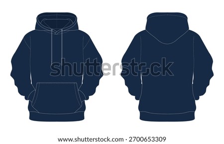 Navy blue hoodie technical drawing illustration template