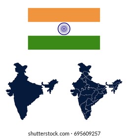 Navy Blue India Map and Flag isolated on white background. Vector illustration eps 10.