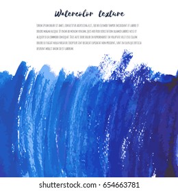 Navy blue, indigo watercolor texture vector background with dry brush stains, strokes and spots isolated on white. Abstract artistic frame, place for text or logo. Acrylic hand painted backdrop.