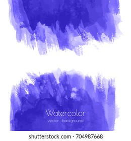 Navy blue, indigo watercolor vector texture background with dry brush stains, strokes, spots isolated on white. Abstract artistic frame, place for text or logo. Acrylic hand painted gradient backdrop.