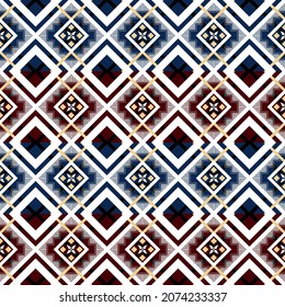 Navy blue Indigo  white Geometric ethnic oriental seamless pattern thai traditional Design for background,carpet,wallpaper,clothing,wrapping,Batik,fabric,Vector illustration.embroidery style