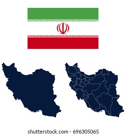 Navy Blue Iran Map and Flag isolated on white background. Vector illustration eps 10.