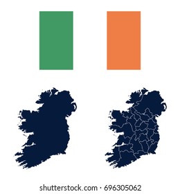Navy Blue Ireland Map and Flag isolated on white background. Vector illustration eps 10.
