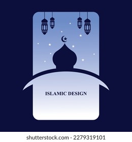 Navy blue Islamic background design with islamic elements of lantern, mosque, stars. suitable for Ramadan design, Eid al-Fitr, Eid al-Adha, Eid al-Fitr, Muharram, iftar, Islamic day celebration