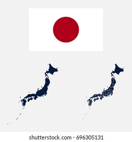 Navy Blue Japan Map and Flag isolated on white background. Vector illustration eps 10.
