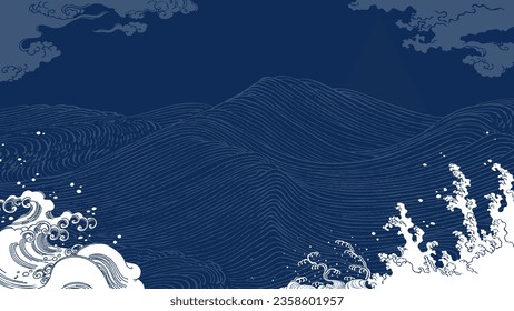 navy blue japanese style design sea storm background. Vector data that is easy to edit.