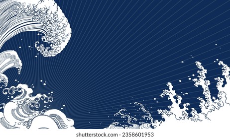 Navy blue Japanese style wave pattern design background. Vector data that is easy to edit.