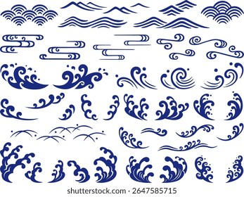 Navy blue Japanese style wave decoration set