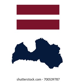 Navy Blue Latvia Map and Flag isolated on white background. Vector illustration eps 10.