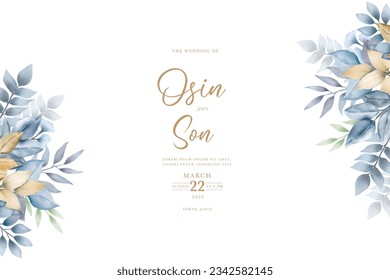 Navy Blue Leaves And Gold Watercolor Background 
