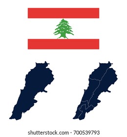 Navy Blue Lebanon Map and Flag isolated on white background. Vector illustration eps 10.