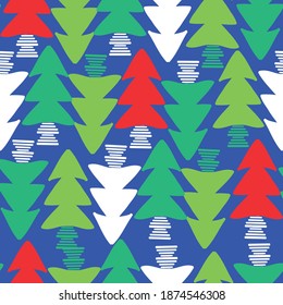 Navy Blue with light green Christmas trees seamless pattern background design.