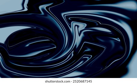 Navy blue liquify background. Abstract blue background. Smooth shiny silk fabric texture, deep blue color flow swirl.	