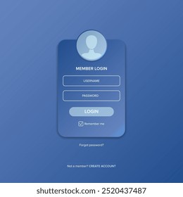 Navy blue Login form web page design template or mock up. Blue Mobile website ui vector elements set.