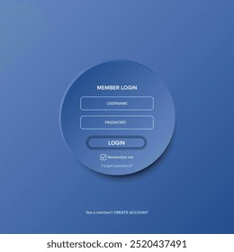 Navy blue Login form web page design template or mock up. Blue Mobile website ui vector elements set.