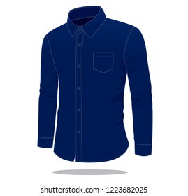 Navy Blue Long Sleeve Uniform Shirt Template Vector, Perspective View.