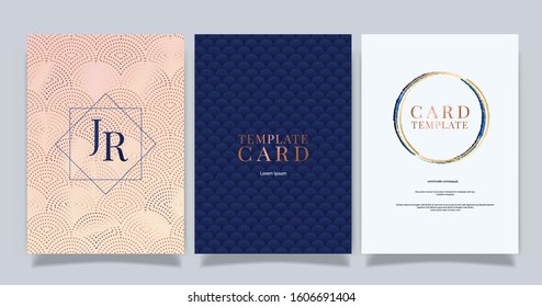 Navy Blue Luxury mermaid Wedding Invitation, floral invite thank you, rsvp modern card Design in gold decorative Vector elegant rustic template